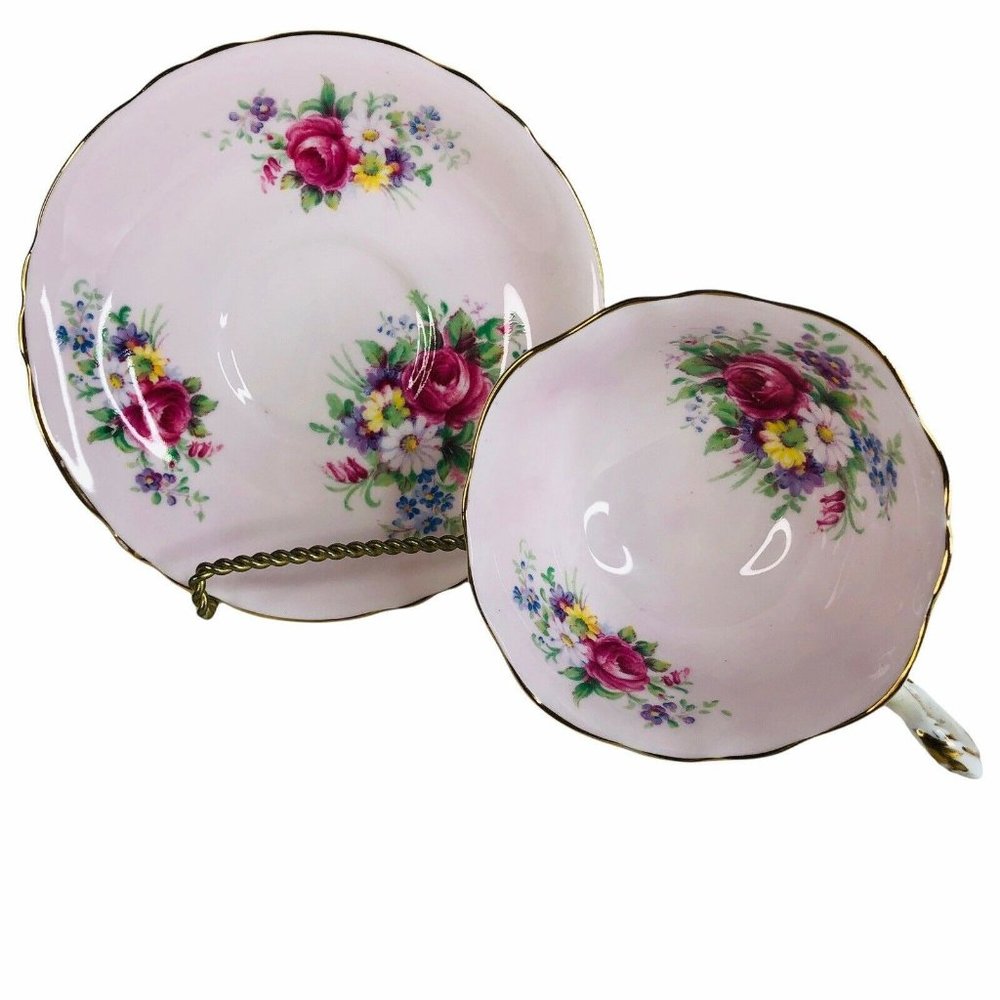 Paragon Teacup & Saucer Bone China Pink Cabbage Rose By Appointment Of Queen VTG